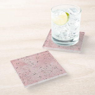 Pink and Gold Marble Terrazzo Glass Coaster
