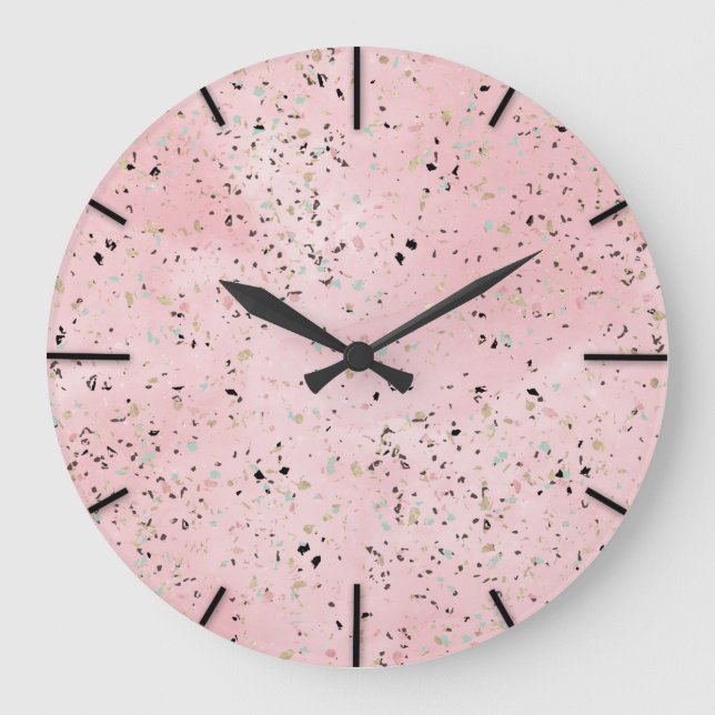 Pink and Gold Marble Terrazzo Large Clock (Front)