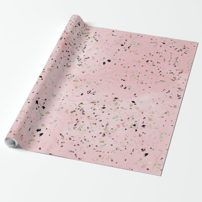 Pink and Gold Marble Terrazzo Wrapping Paper (Unrolled)