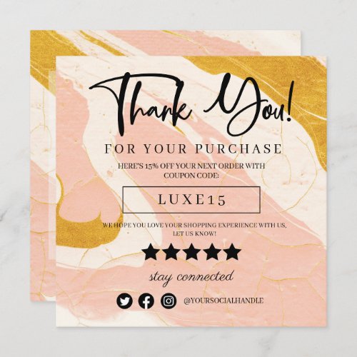 Pink and Gold Marble Thank You Discount Card