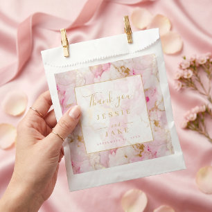Pink and gold marble wedding favor bag