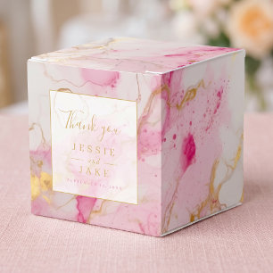 Pink and gold marble wedding favor boxes