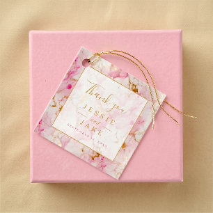 Pink and gold marble wedding favor tags