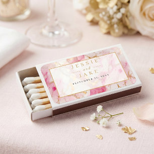 Pink and gold marble Wedding Matchboxes