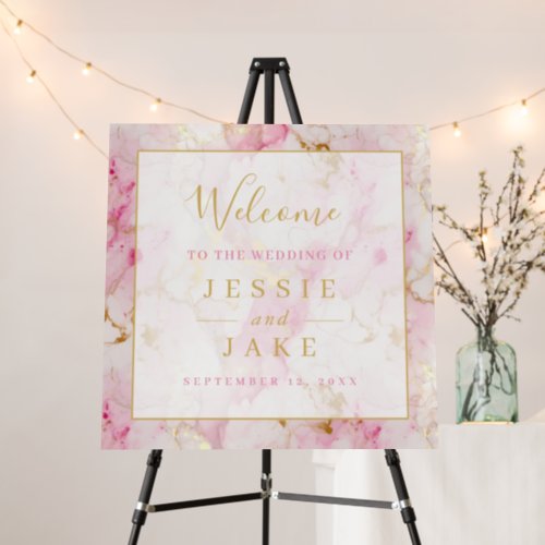 Pink and gold marble Wedding Welcome sign