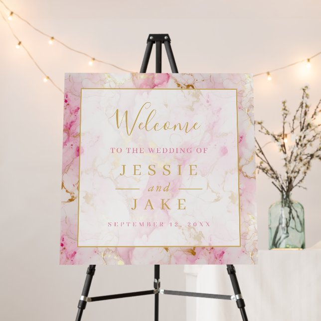 Pink and gold marble Wedding Welcome sign (In Situ (Stand))