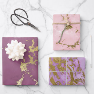 Pink and Gold Marble Wrapping Paper Sheets