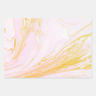 Pink and Gold Marbled Wrapping Paper Sheets