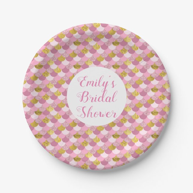 Pink and Gold Mermaid Party Plates (Front)