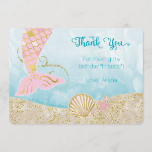 Pink and Gold Mermaid Thank You Card