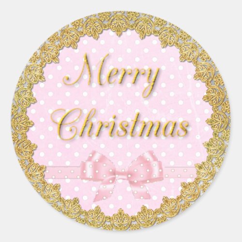 Pink and Gold Merry Christmas Sticker