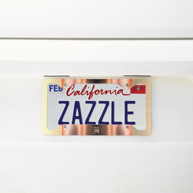 Pink and Gold Metal Monogrammed License Plate Frame (On Car)