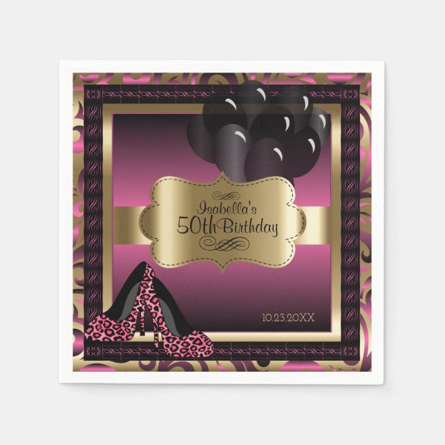 Pink and Gold Metallic - Happy Birthday | DIY Text Napkins (Front)