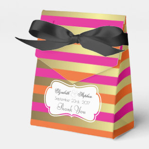 Pink and Gold Metallic Stripes Wedding Thanks Favor Boxes