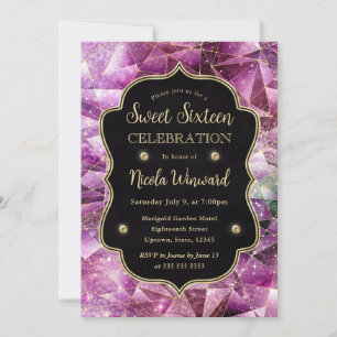 Pink and Gold Midnight Crystal Galaxy Sweet 16 Invitation
