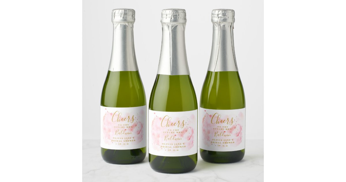 Pink And Gold Mini Champagne Label, Bridal Shower Champagne Label | Zazzle