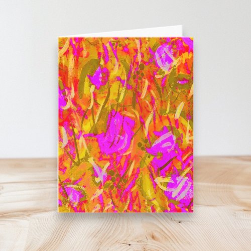 Pink and Gold Modern Abstract Art Blank Folded Note Card