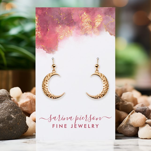 Pink And Gold Modern Art Jewelry Earring Display Business Card (Creator Uploaded)
