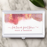 Pink And Gold Modern Art Liquid Watercolor Ink Business Card Case<br><div class="desc">Pink And Gold Modern Art Liquid Watercolor Ink Business Card Case. Elegant alcohol ink hand lettered style calligraphy script professional design. Perfect for makeup artists,  hair stylists,  cosmetologists,  and more!</div>