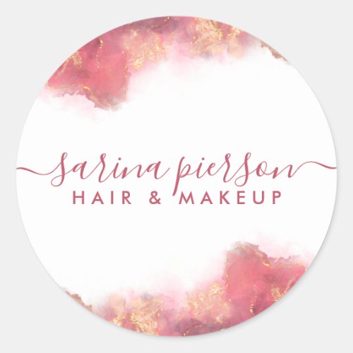 Custom Stickers 8 Pink And Gold Modern Art Liquid Watercolor Ink Classic Round Sticker