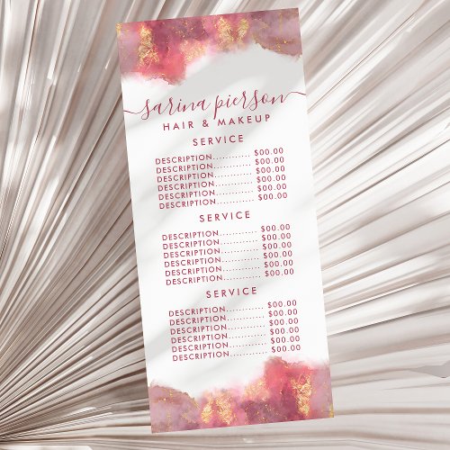 Pink And Gold Modern Art Watercolor Ink Price Rack Card