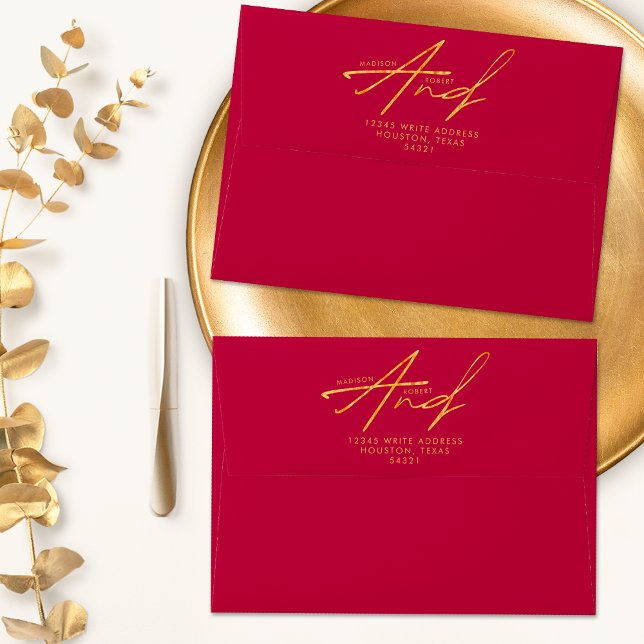 Pink and Gold Modern Classic Typography Wedding Envelope (Creator Uploaded)