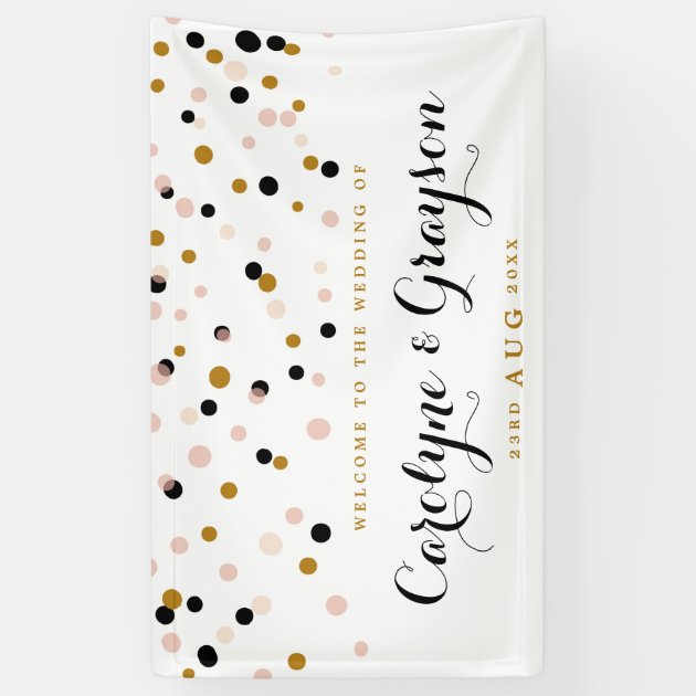 Pink And Gold Modern Confetti Dots Wedding Banner