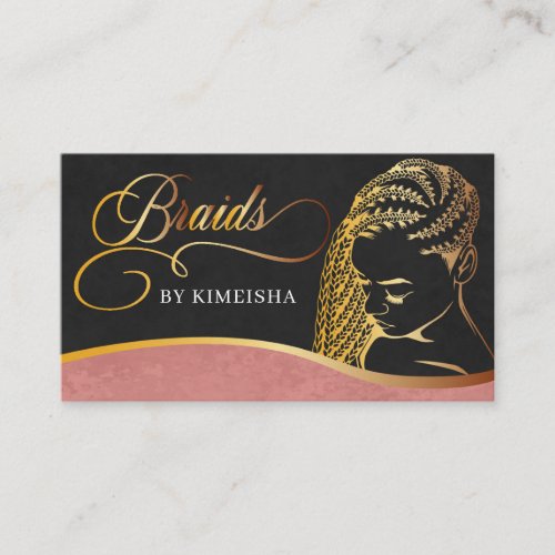 Pink and Gold Modern Hair Braiding Salon Business  Business Card