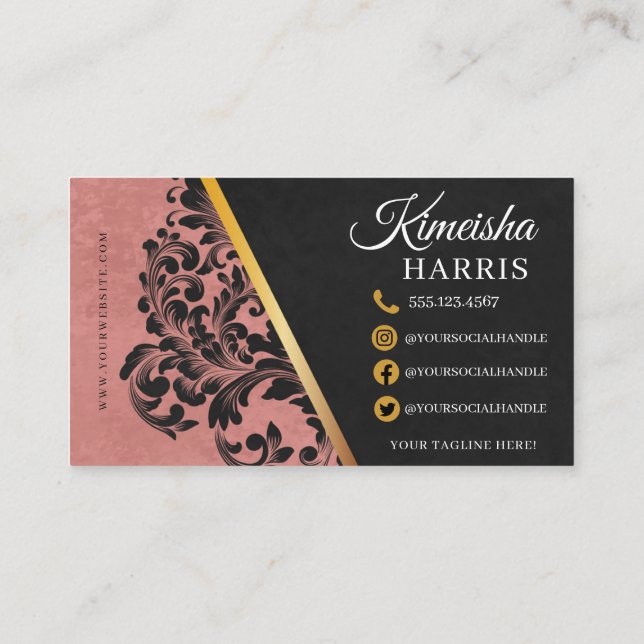 Pink and Gold Modern Hair Braiding Salon Business  Business Card (Back)