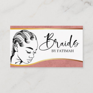 Pink and Gold Modern Hair Braiding Salon Business  Card