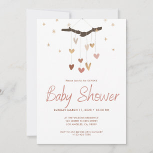 Pink and Gold Modern Simple Cute Boho Baby Shower Invitation
