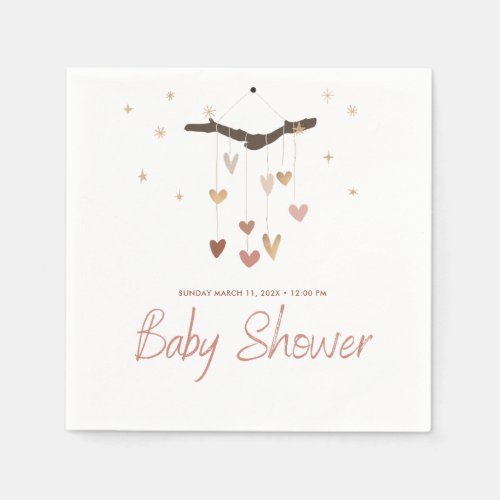 Pink and Gold Modern Simple Cute Boho Baby Shower Napkins