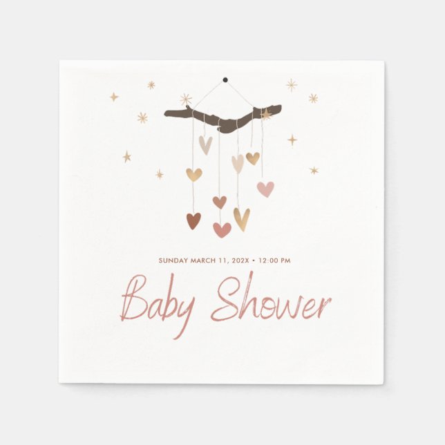 Pink and Gold Modern Simple Cute Boho Baby Shower Napkins (Front)
