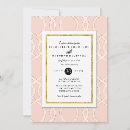 Pink and Gold Modern Trellis Pattern Typography Invitation