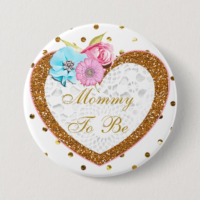 Pink and Gold Mommy to Be Baby Shower Button (Front)