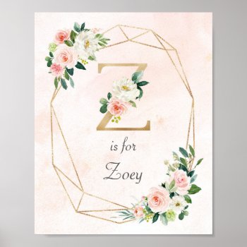 Pink And Gold Monogram Baby Girl Nursery Poster by melanileestyle at Zazzle
