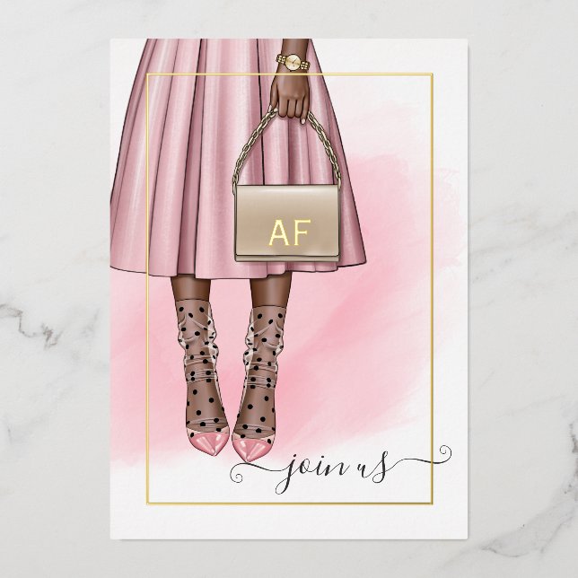 Pink and Gold Monogram Chic Bachelorette Party Foil Invitation (Front)