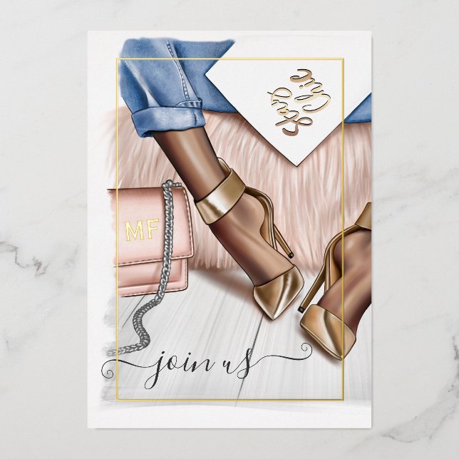 Pink and Gold Monogram Chic Quinceañera Foil Invit Foil Invitation (Front)