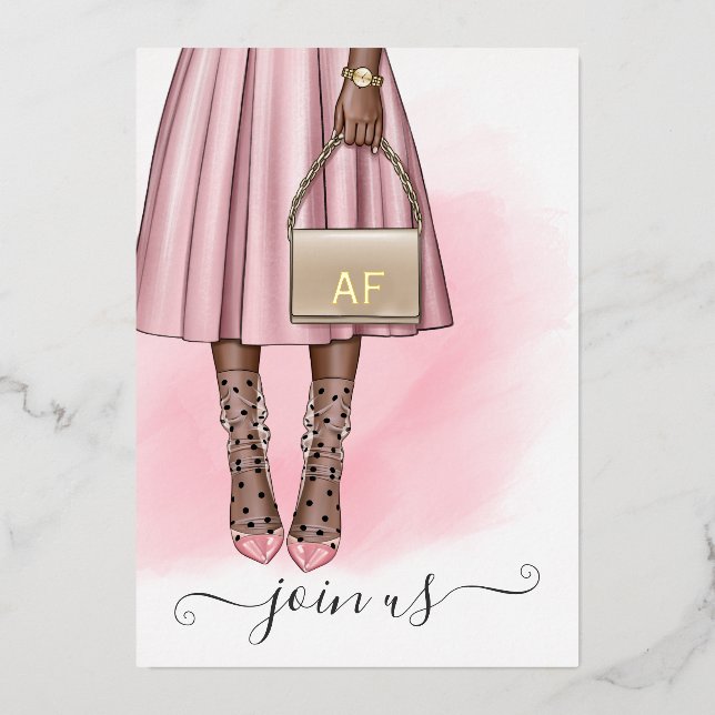 Pink and Gold Monogram Chic Quinceañera Foil Invitation (Front)