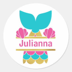 Pink and Gold Monogram or Name Mermaid Classic Round Sticker