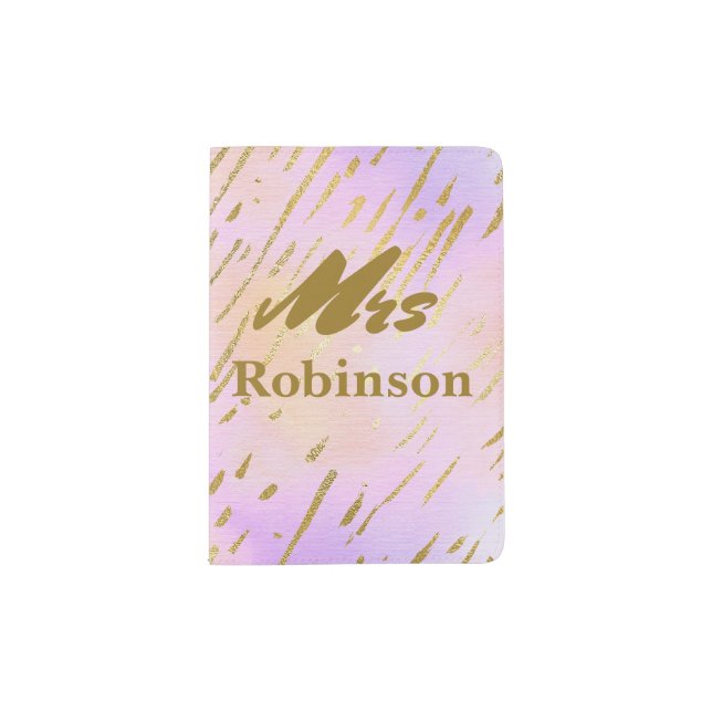 Pink and Gold Mrs Typography Passport Holder (Front)