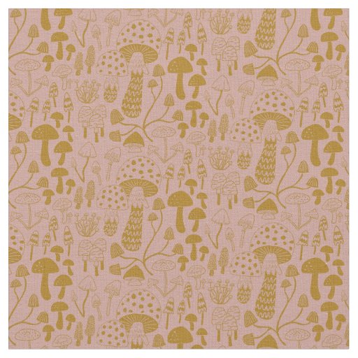 Pink and Gold Mushroom Fabric