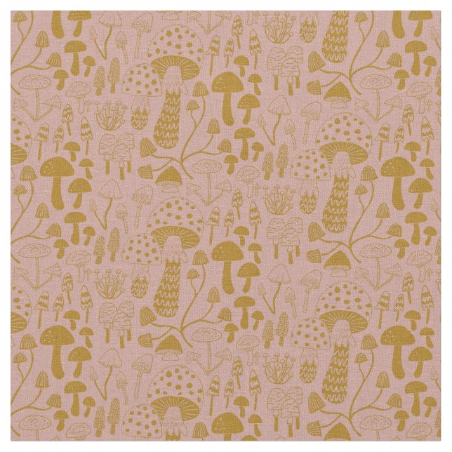 Pink and Gold Mushroom Fabric (Close Up)