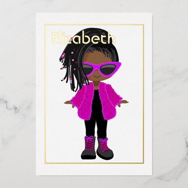 Pink and Gold Neon African American Birthday Foil Invitation (Front)