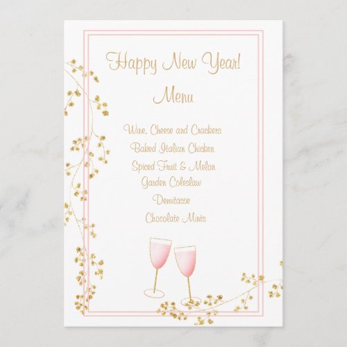 Pink and Gold New Years Champagne Toast Menu Card