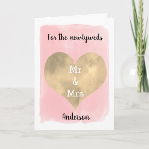 Pink and Gold Newlyweds Congratulations Wedding Card