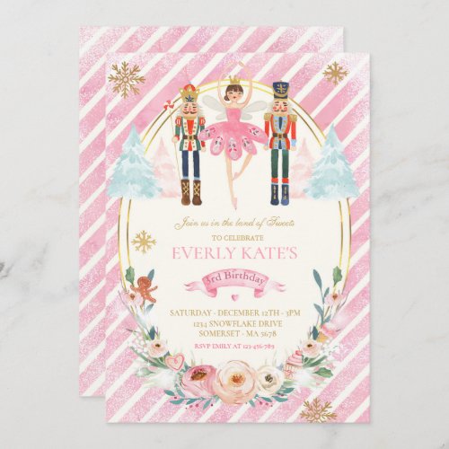 Pink And Gold Nutcracker Birthday Sugar Plum Fairy Invitation