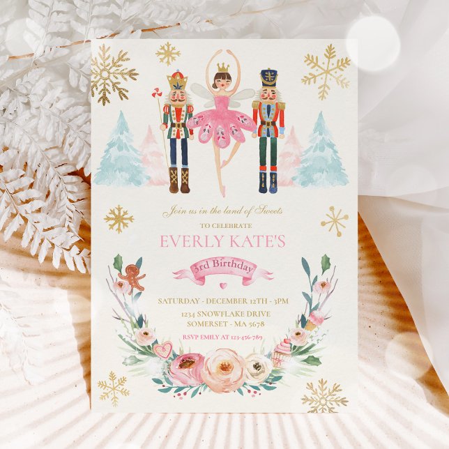 Pink And Gold Nutcracker Birthday Sugar Plum Fairy Invitation (Creator Uploaded)