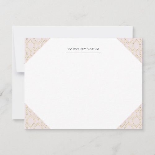 Pink and Gold Ogee Monogrammed Stationery Note Card