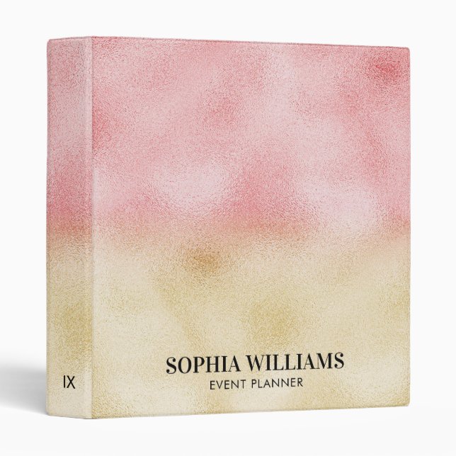 Pink and Gold Ombre Foil 3 Ring Binder (Front/Spine)